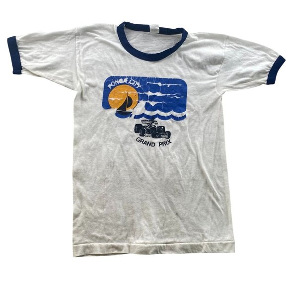 Vintage Ringer Tee 1980s Men's Medium Pomona Grand Prix Ringer Graphic Tee Class - Picture 1 of 14